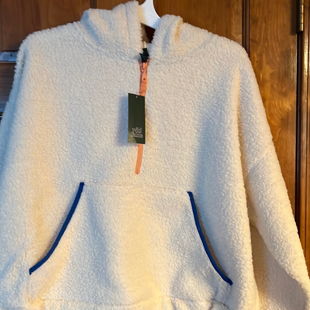 New Wild Fable Womens Sherpa Hoodie 1/4 ZIP L Cream NWT